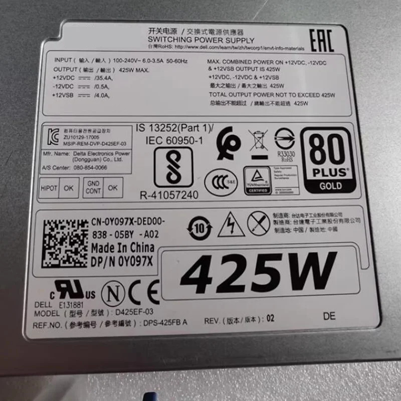 DELL T5820 T7620 425W D425EF-03 DPS-425FB A 0Y097X Y097X 전원공급장치 신
