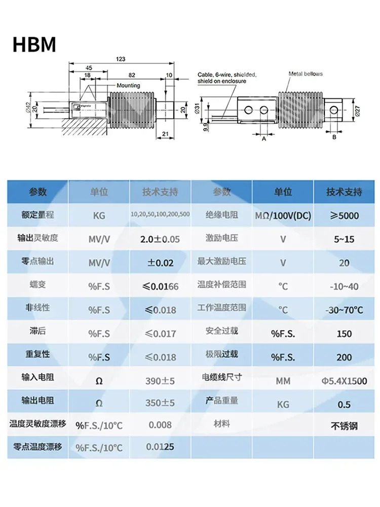 독일 HBMZ6FD1 로드셀 Z6FC3 벨트 스케일 벨로우즈 동력계/50/100/200KG