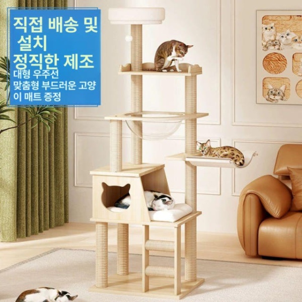 프리미엄 원목캣타워 고양이집 고양이침대 고양이장난감 나무 고양이등반대 BC052 실목재-고양이 화장실 용이 흰 S4 실목재-장난감 포함 - 상세 이미지 2