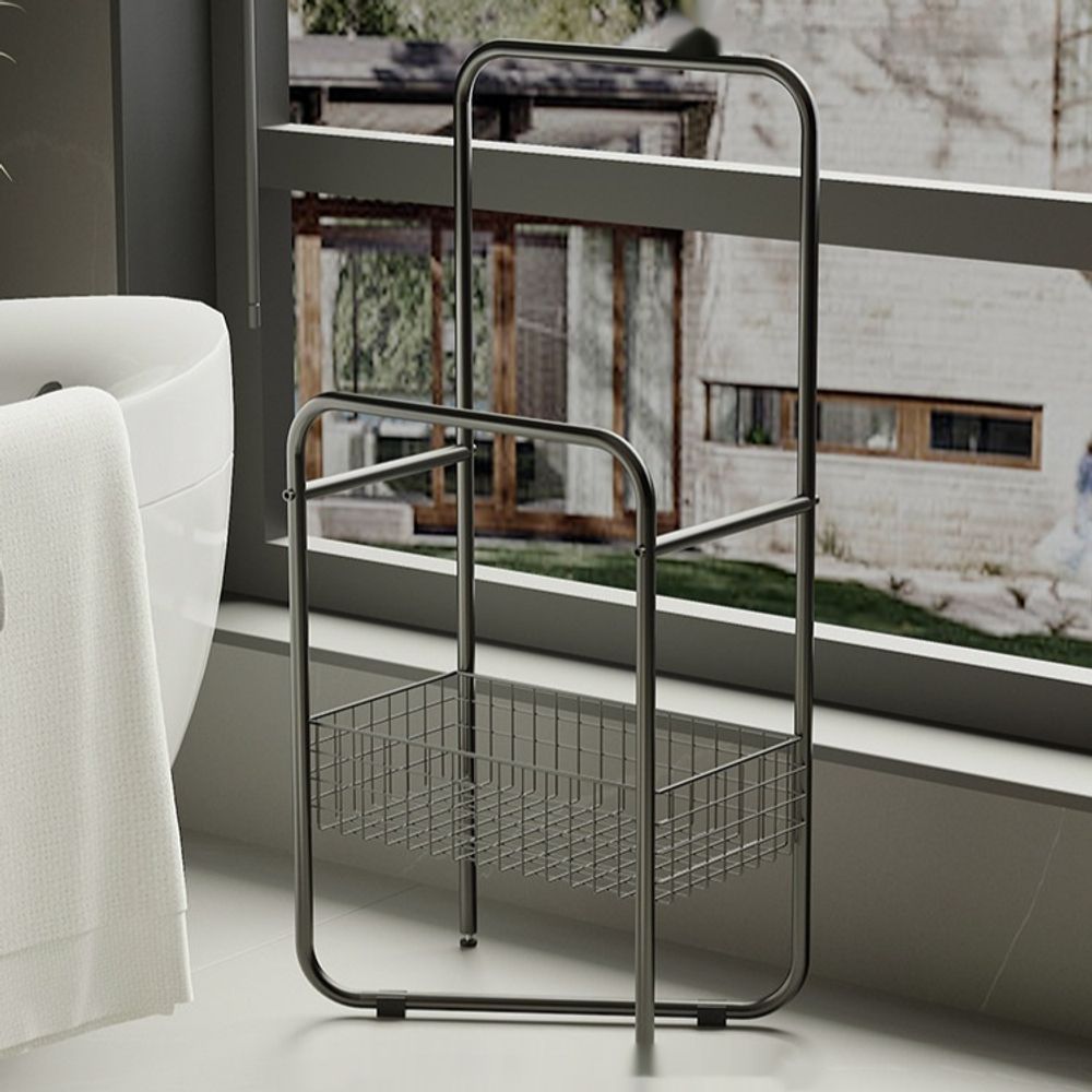 스탠드 수건 거치대 욕실 걸이 선반 타월보관 욕실용품 A. 밀크 티 컬러 저장 바구니 없음 - 상세 이미지 2