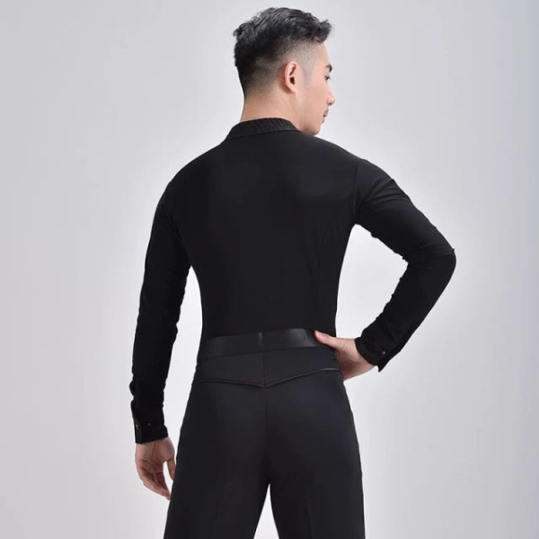 화려한 남성 라틴 댄스복 무대 상의 현대무용 반팔 브이넥 꽃무늬 화이트 화이트 XXL - 상세 이미지 3
