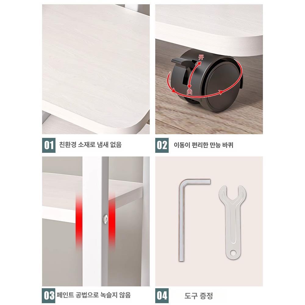화분 진열대 베란다 이동식 거실 철제 인테리어 계단식 5칸 화이트 프레임+내추럴 우드 - 상세 이미지 5