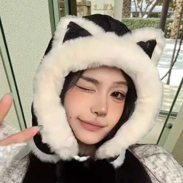 귀여운 여성 고양이 귀 모자 후드 여성 방한 모자 - 상품 이미지