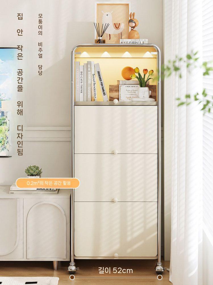 플랩 도어 장식장 수납장 캐비닛 스토리지 이동식 LED조명 철제 - 상세 이미지 2