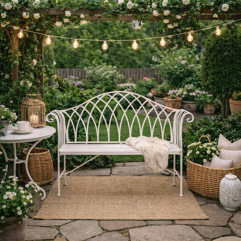 프렌치 블랑 빈티지 화이트 인테리어 정원 카페 주물 공원 철제 야외용 야외 벤치 의자