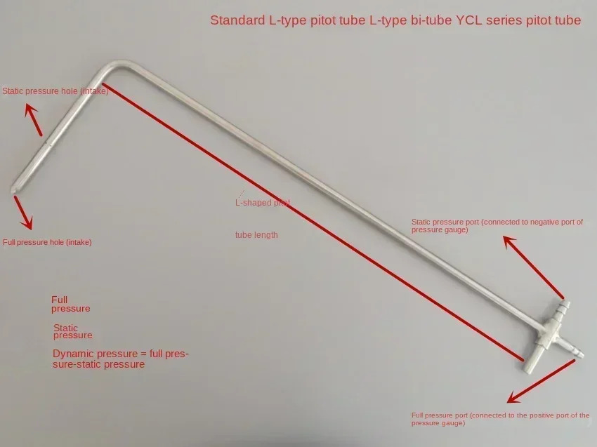 유량을 측정하는 압력 게이지 L자형 피토 튜브 길이 350mm 500mm 1000mm 디지털연결