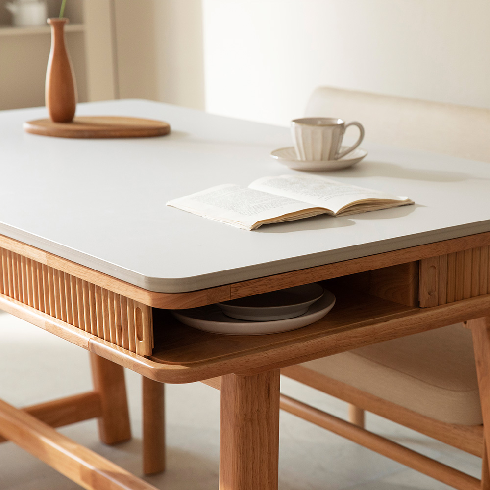 [4인 사각 식탁세트] 미코하임 비너스 18T 포세린 양면 세라믹 서랍형 수납형 원목 식탁세트 식탁+의자4, 1600mm, 사각(내추럴)