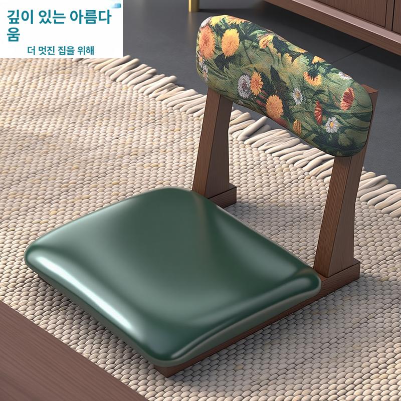 좌식 나무 의자 낮은 바닥 A타입 등받이 일식집 오일드 왁스 가죽 에메랄드그린 - 상세 이미지 2