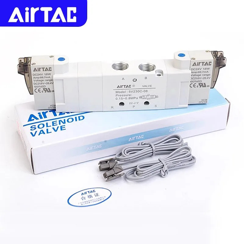 AIRTAC 5V130C-06/M5 5V230C-08 5V330C-10 E P 공압 5/3 웨이 이솔레노이드 밸브 반전 12V 24V 110V 220V