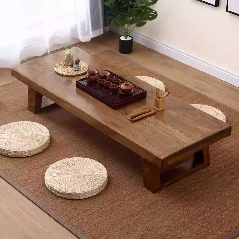 원목 좌식 테이블 밥상 소파테이블 커피 낮은 좌탁 120x60x35cm+방석 4개 이미지 7