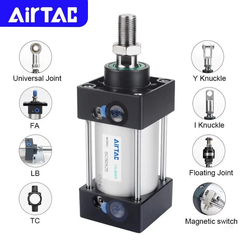 AIRTAC SC 표준 공압 에어 실린더 SC32/40/50/63/80/100/125/160mm 25/50/75/100/200/300/400/500mm 스트로크 복동