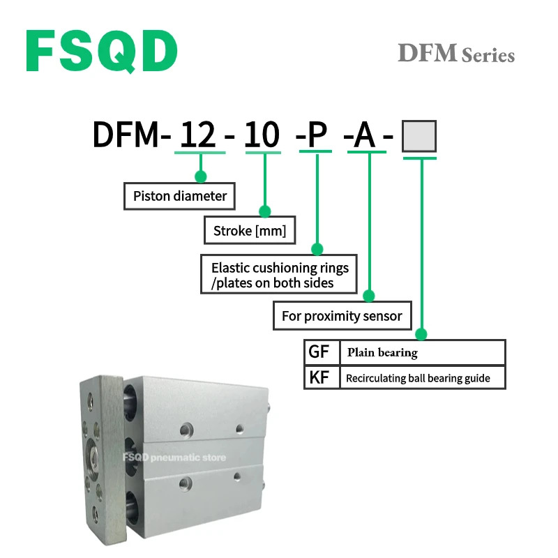 FSQD 가이드 실린더 DFM 시리즈 복동 DFM-12 16 20 25 32 40 50 63-25 30 80 100 125 150 175 200-P-A-GF-KF