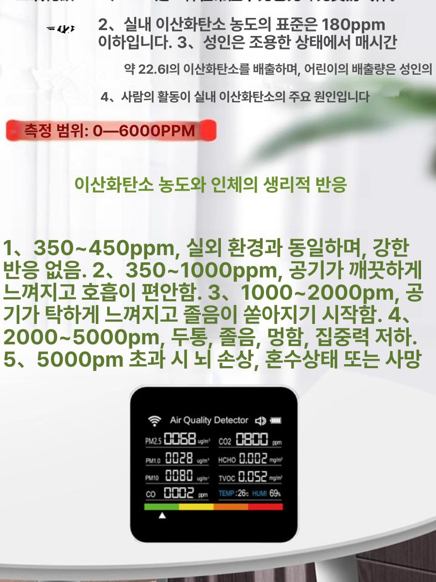 감지기 휴대용 co2 측정기 미세먼지 일체형 공기질 대기 품질 습도 센서 산소 분석기 - 상세 이미지 5