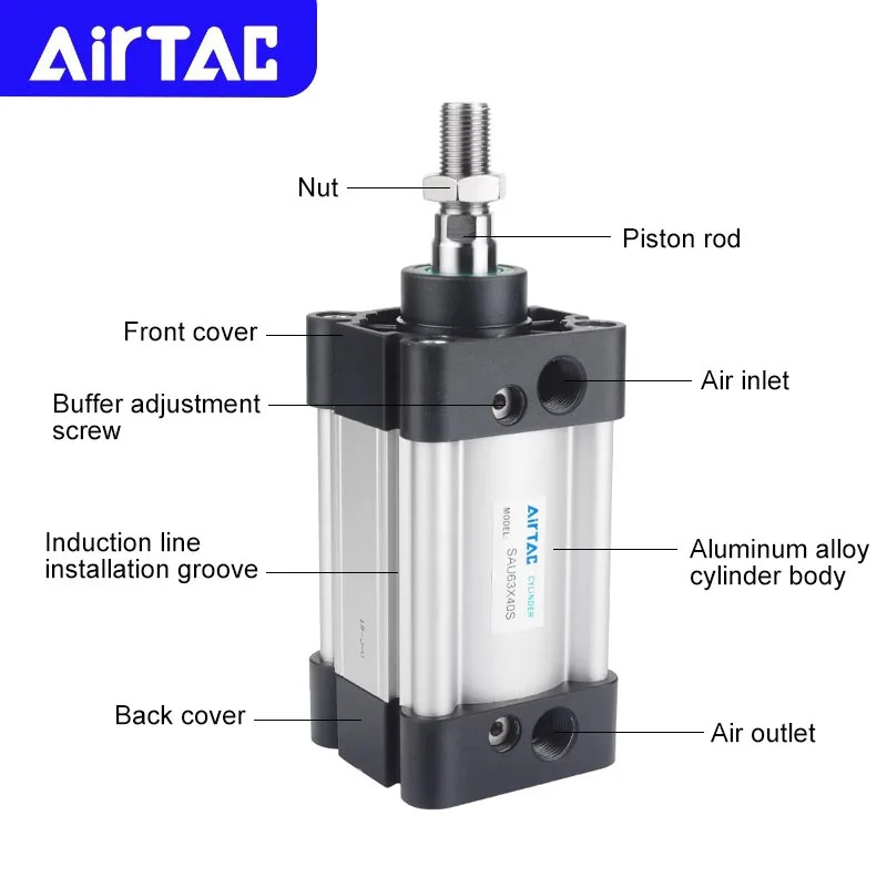 AIRTAC SAU32/40/50/63/80/100mm 보어 자석 스트로크가 표준 공압 에어 실린더 25-1000mm 복동