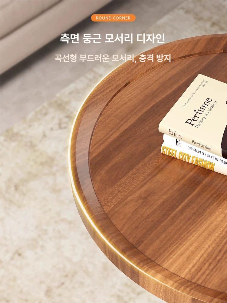 커피테이블 원탁 간이 티 우드 소파 북유럽 거실 2단 월넛 40 x 40x48cm - 상세 이미지 4