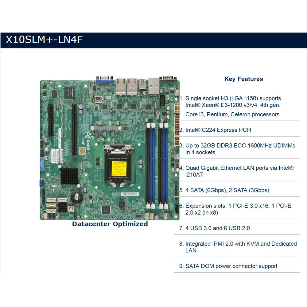 슈퍼마이크로 서버 마더보드 LGA 1150 C224X10SLM-LN4F