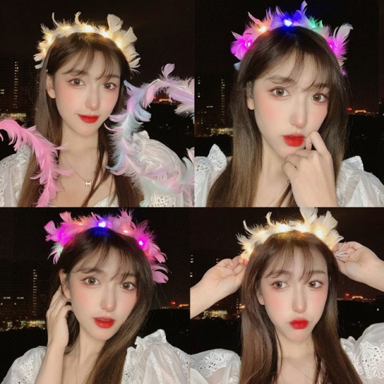 지니몰 어푸 LED 천사링 불빛 깃털 머리띠 이벤트 축제 인싸템 - 상품 이미지