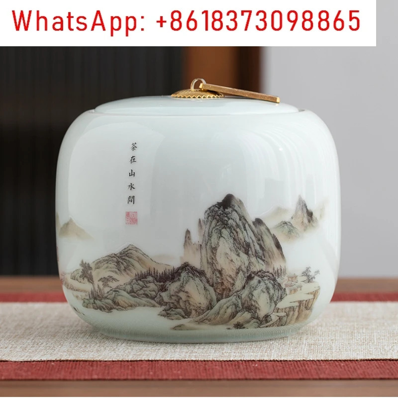 차 항아리 세라믹 손으로 그린 그림 고급 선물 상저장 Jinjunmei 빨간색 Puer 휴대소형 더블 단순
