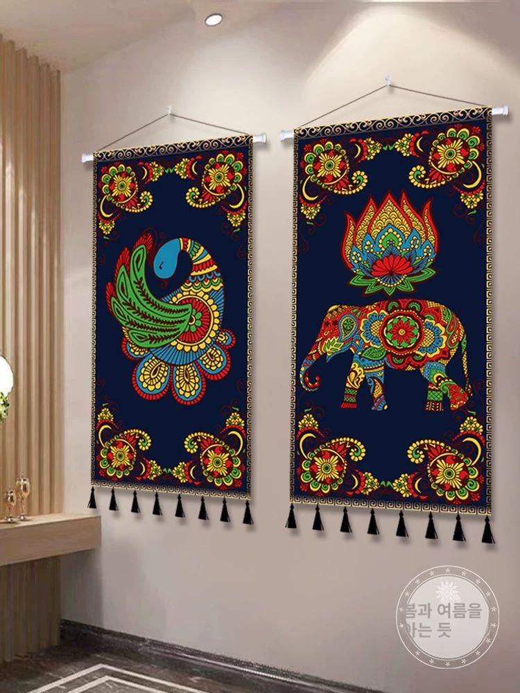 태국 그림 코끼리 족자 마사지샵 60x120cm 식당 인테리어 장식 더블 엘리펀트 투어 왼쪽 30cm x 60cm - 상세 이미지 4