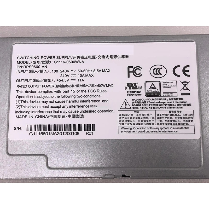 RPS0600-AN 예비 전원공급장치 Gospower G1116-0600WNA 서버600W
