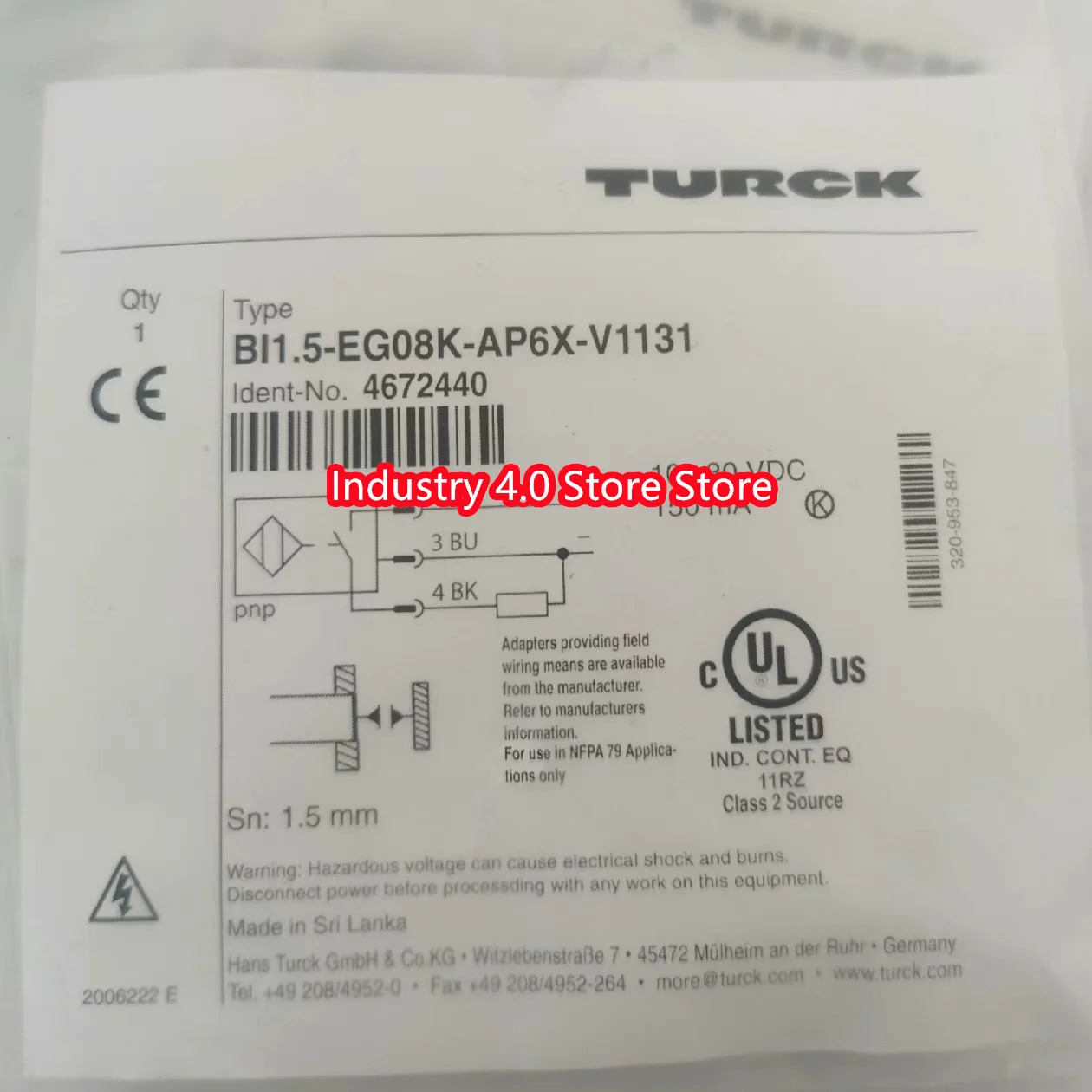 BI1.5-EG08K-AP6X-V1131 NI75U-CP80-FDZ30X2 오리지널 신