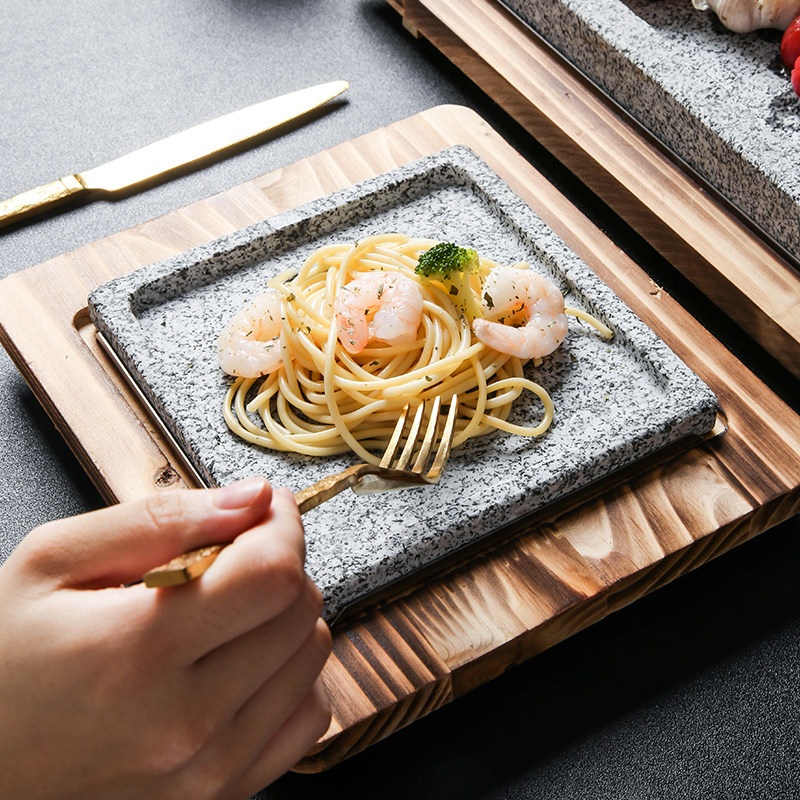 돌판 스테이크 접시 고기 구이용 미니 불판 식당용 업소용 스테이크판 석판16x16x1.8cm+나무+강판 - 상세 이미지 3