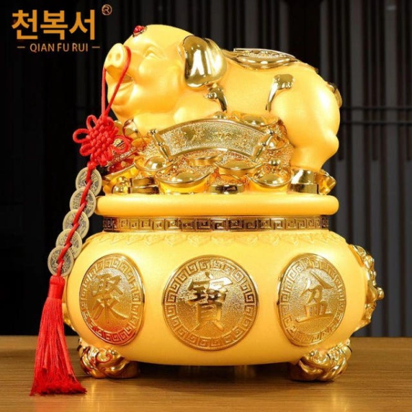 행운 황동 금두꺼비 중형 25cm 원형 저금통 화수분 한식당 풍수 풍수지리 소형 18cm - 상세 이미지 2