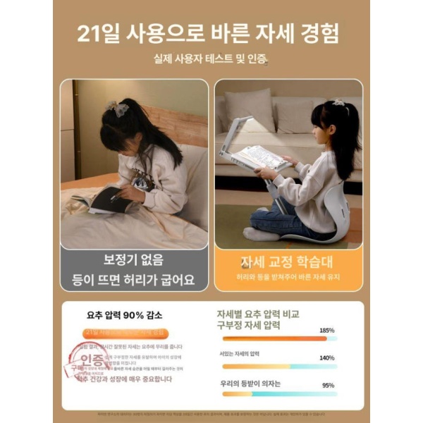 프리미엄 자세교정 학습 독서 보조의자 정정 블루 B 블루 의자 - 상세 이미지 2