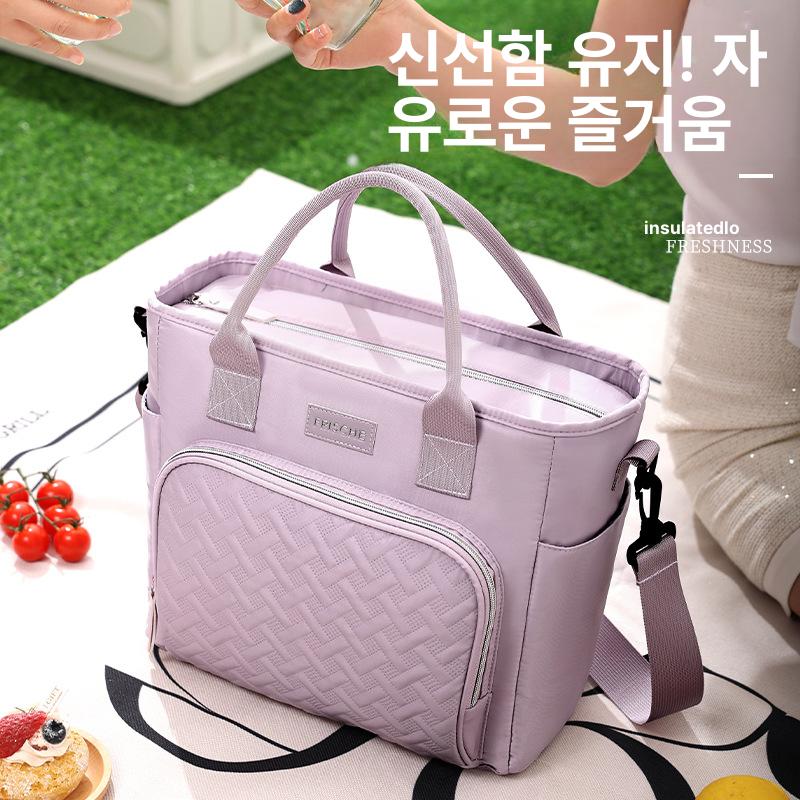 대용량 보온 보냉 도시락 가방 손잡이 숄더백 캠핑 피크닉 퍼플 - 상세 이미지 4
