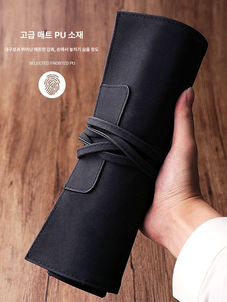 접이식 두루마리 가위집 휴대용 미용 컷트 보관 도구 가위 가방 롤백 블랙 PU 가죽 9개세트 - 상세 이미지 4