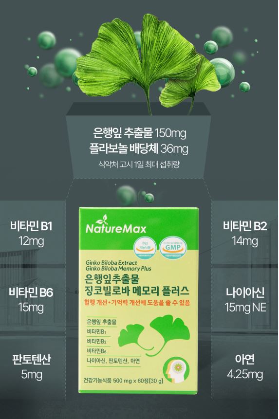 네이처맥스 은행잎추출물 징코빌로바 메모리 플러스 60정, 2개 - 상세 이미지 5