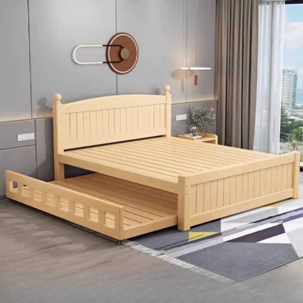 슬라이딩 2단 침대 하단 슬라이드 편백 프레임 형제 100x200cm + 100x190cm - 상품 이미지