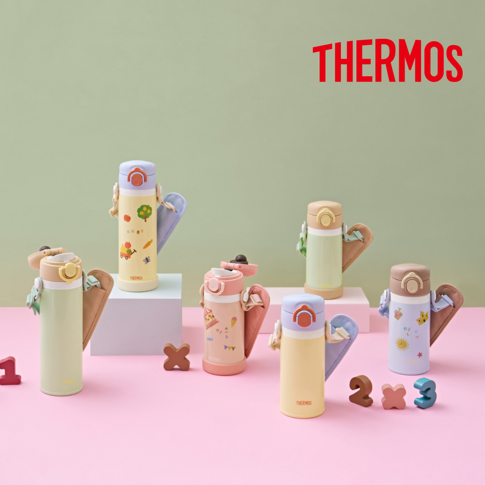 써모스 마이 디자인 어린이 유치원 초등학생 스트랩 원터치 물병 텀블러 JOI-351K 보온병 보냉병 제품 이미지
