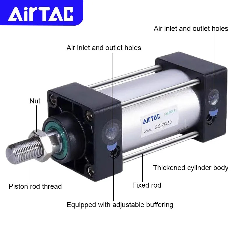 AIRTAC SC 표준 공압 에어 실린더 SC32/40/50/63/80/100/125/160mm 25/50/75/100/200/300/400/500mm 스트로크 복동