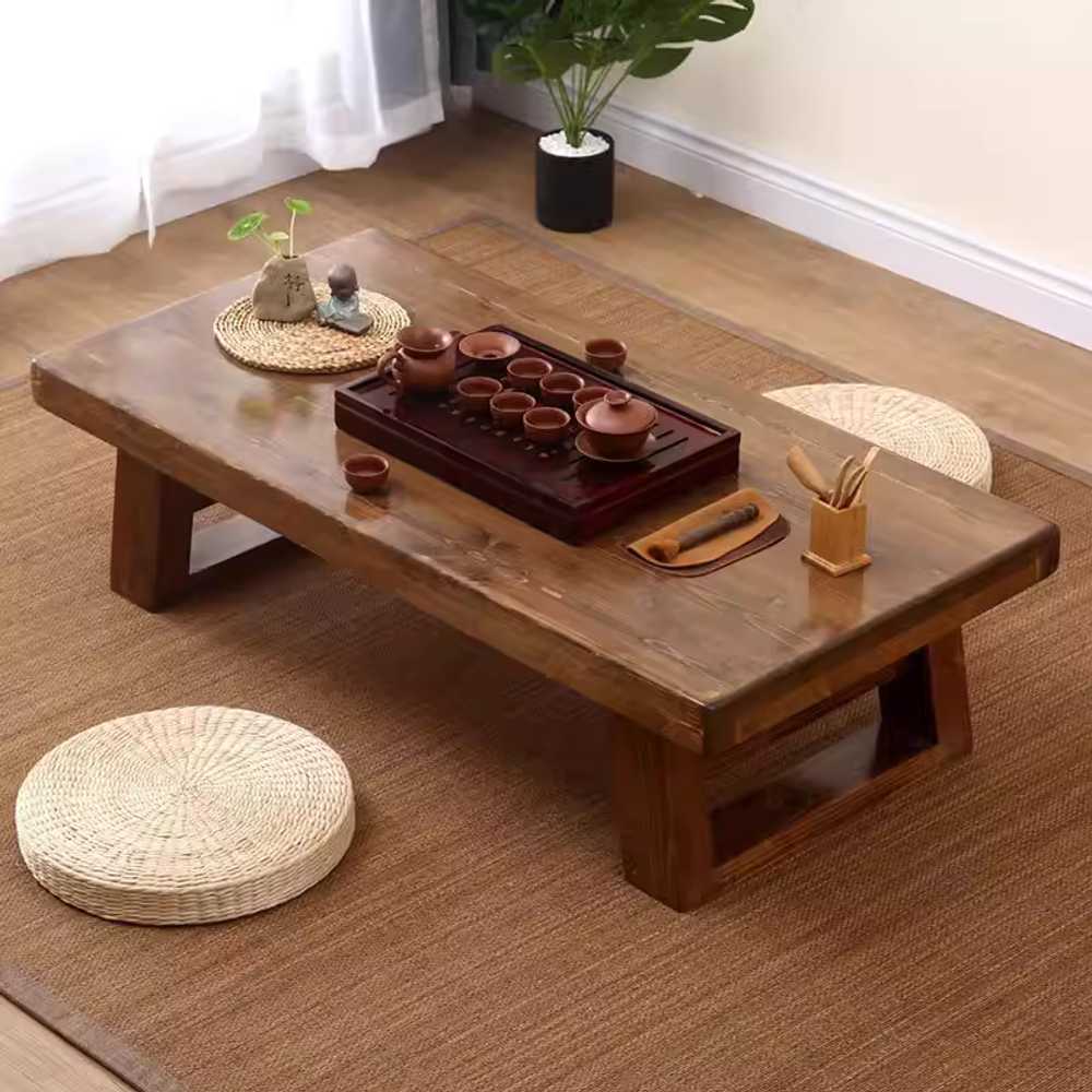 원목 좌식 테이블 밥상 소파테이블 커피 낮은 좌탁 120x60x35cm+방석 4개 - 상세 이미지 4