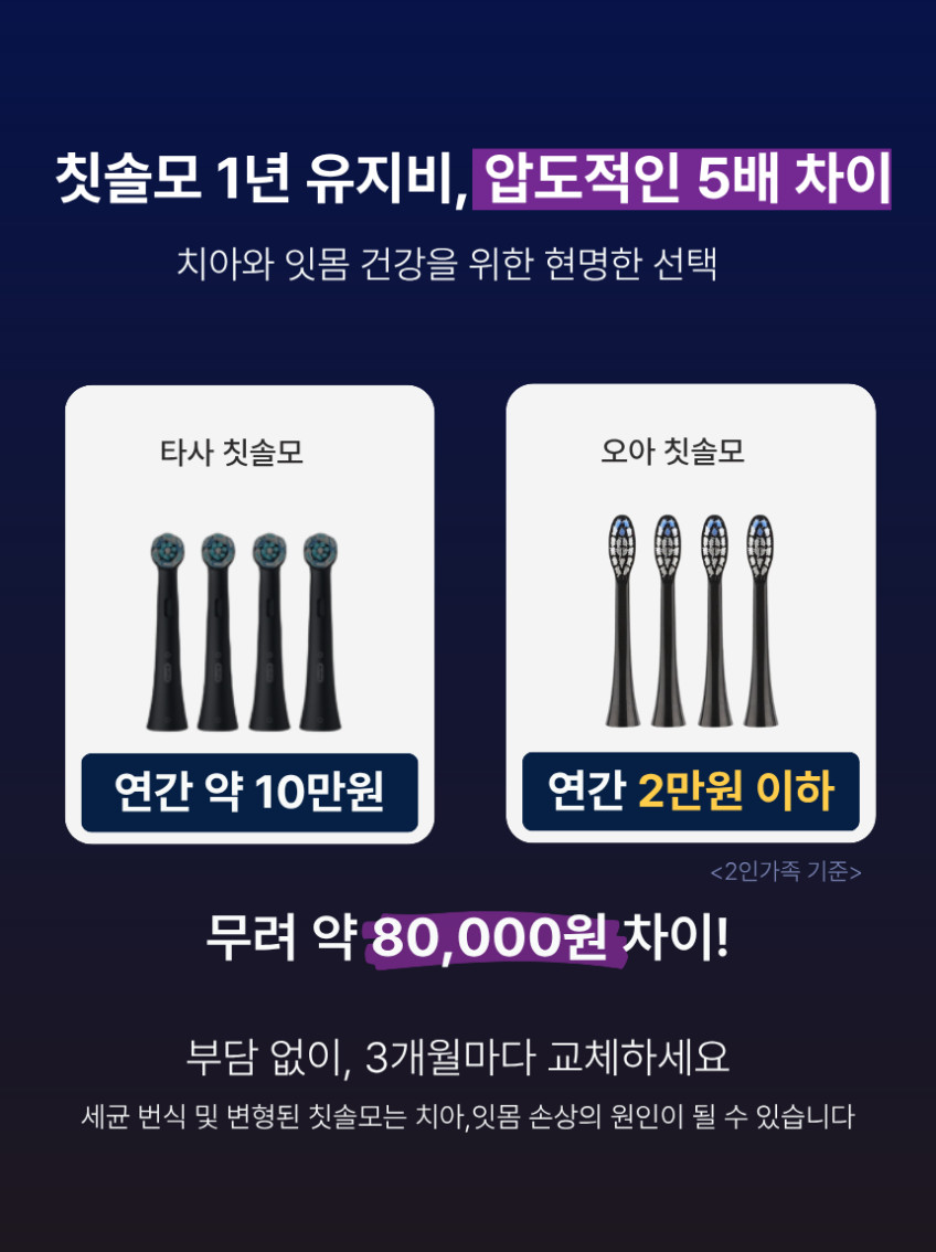 오아 클린이소프트 음파 전동칫솔 무선 자동 스마트 미세모 진동칫솔 판매처 상세 정보 이미지 2