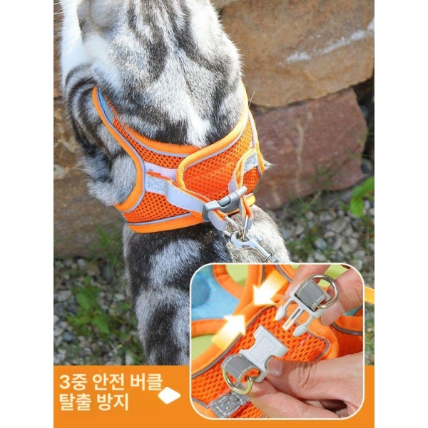 안전한 캣워크 탈출방지하네스 산책용하네스 고양이하네스 오렌지블루 무끈 오렌지블루 무끈 S 추천 체중 1~3kg - 상품 이미지