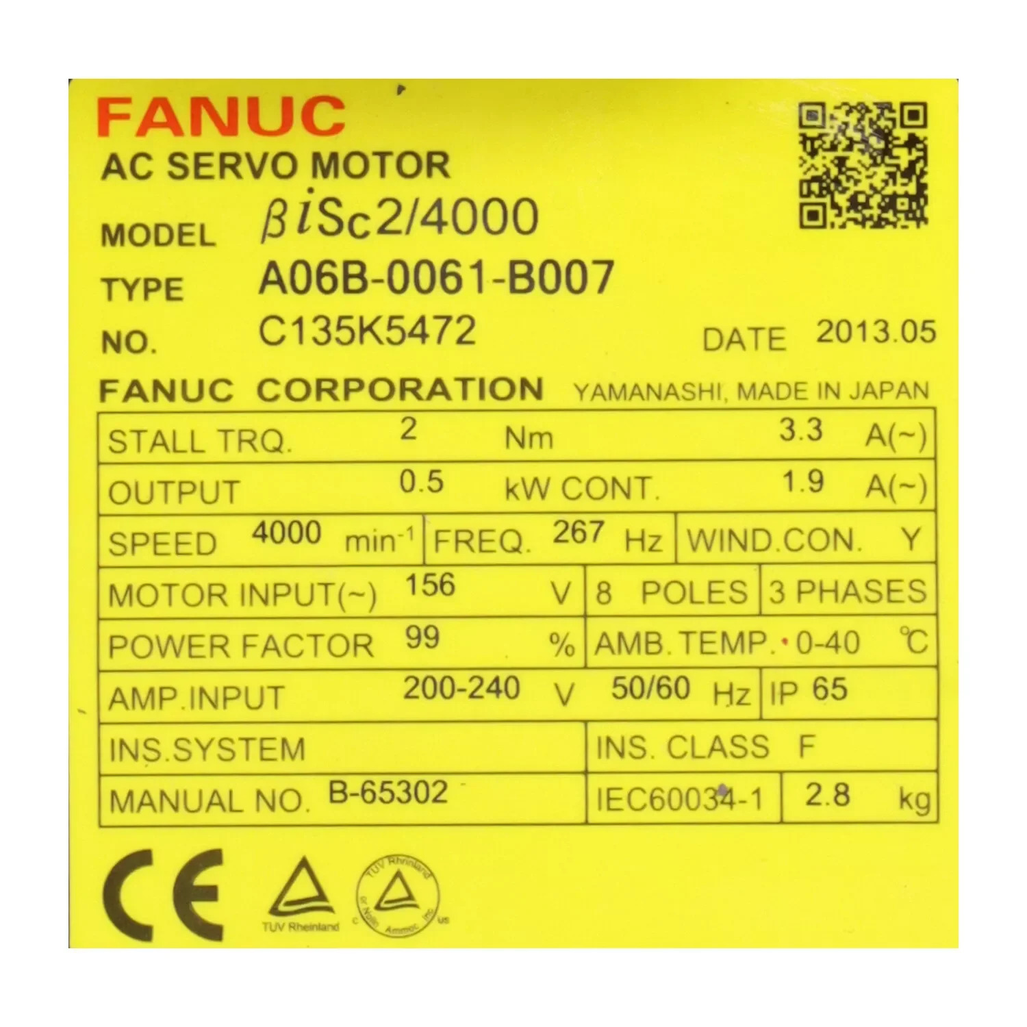 A06B-0061-B007 Fanuc AC 서보모터 12개월 A06B 0061 B007
