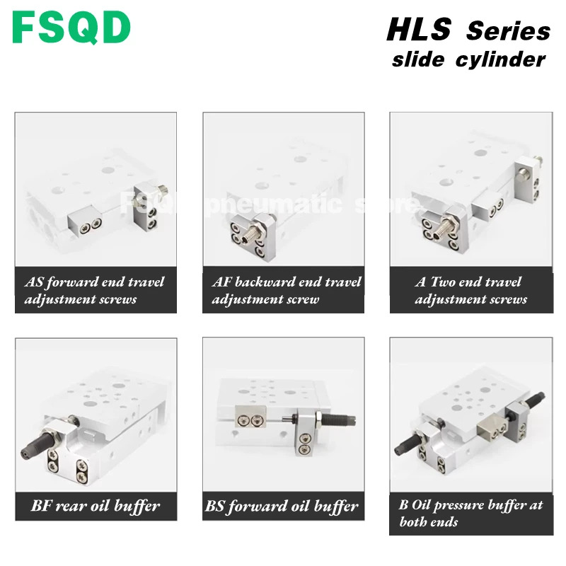 공압 슬라이드 실린더 HLS16HLS20-102030405075100125150 AS BS AF BF A B FSQD HLS 시리즈HLSL16HLSL20