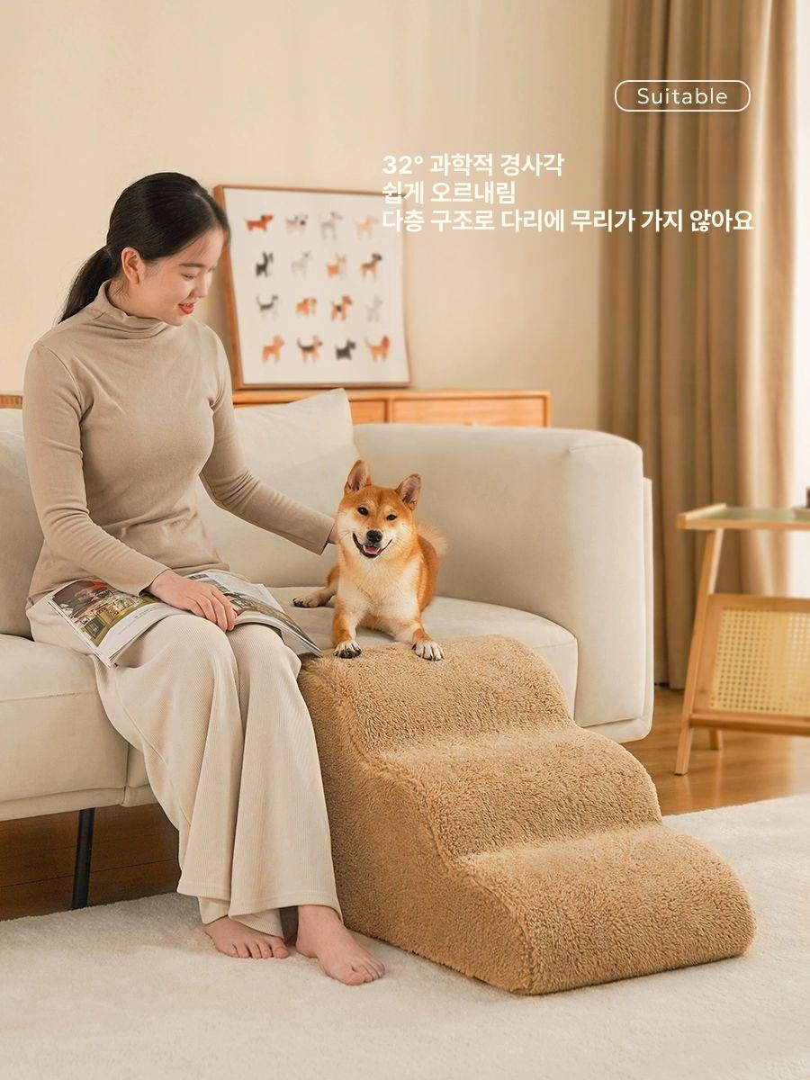 반려견 강아지 침대계단 커브형 강아지슬라이드 방수 폴딩 3단 나이트블랙 40 56x35cm 반려동물 - 상세 이미지 2