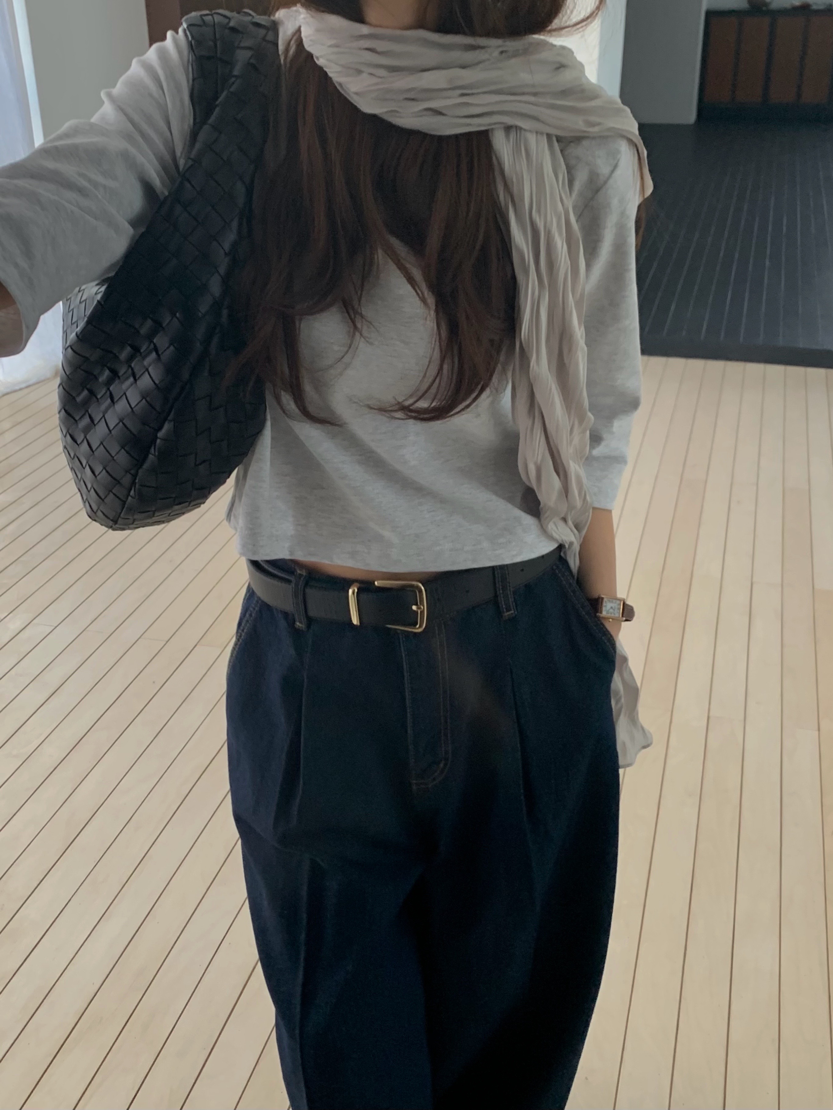 [당일발송] 바스켓 인디고 데님 핀턱 와이드 커브드 벌룬 팬츠 루즈핏 롱 청바지 (진청) - 상세 이미지 4