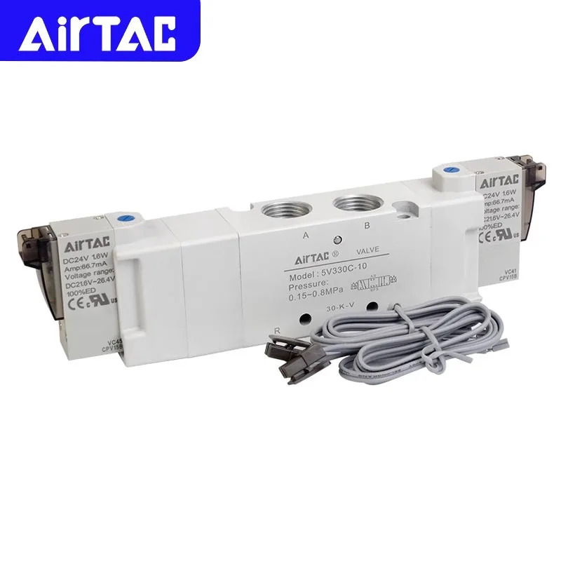 AIRTAC 5V130C-06/M5 5V230C-08 5V330C-10 E P 공압 5/3 웨이 이솔레노이드 밸브 반전 12V 24V 110V 220V