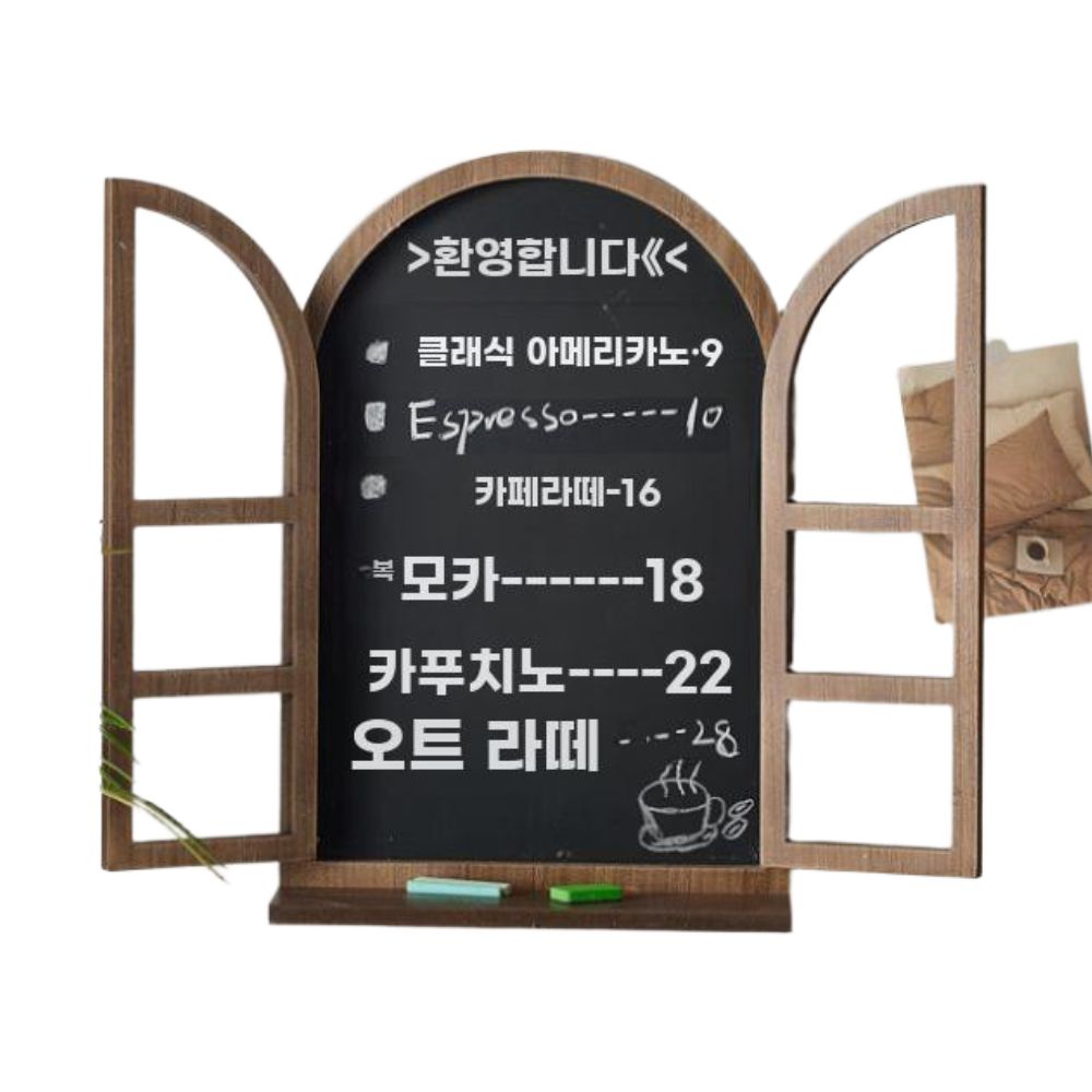 창문 칠판 원목 보드판 엔틱 카페 메뉴판 벽장식 게시판 소형 - 상품 이미지