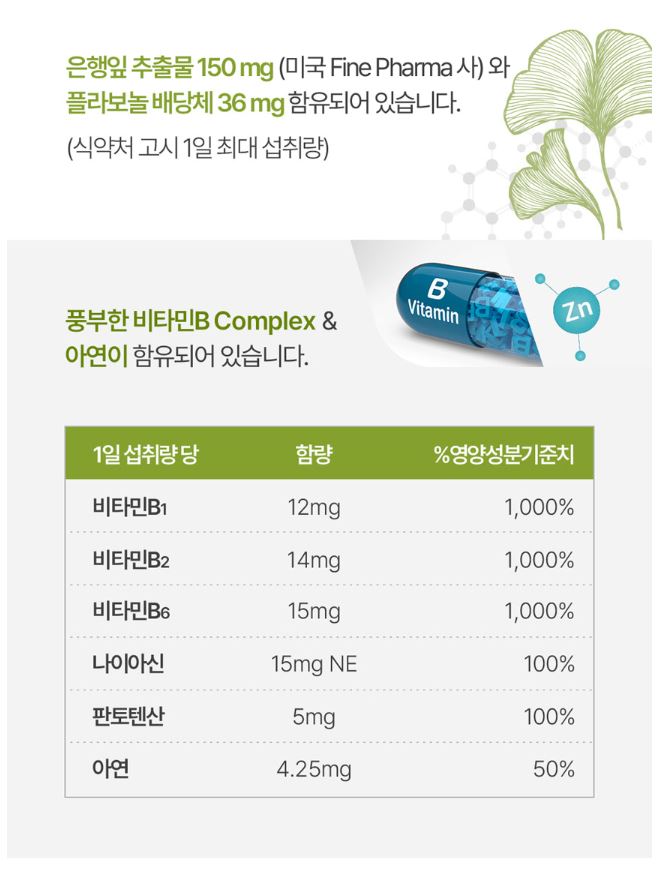 네이처맥스 은행잎추출물 징코빌로바 메모리 플러스 60정, 2개 - 상세 이미지 4