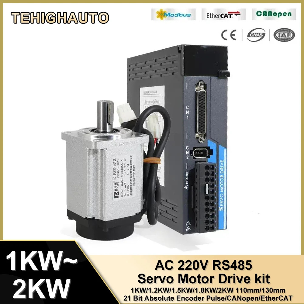 220VAC 서보모터 드라이브 키트 1KW/1.2KW/1.3KW/1.5KW/1.8KW-2KW 21Bit 절대 인코더CANopen/EtherCAT 110/130mm 서보 RS485