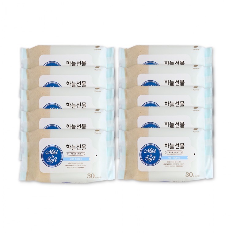 지니몰 하늘선물물티슈(30매 리필)-10개 휴대용 소형 파우치형 아기 유아 판촉 홍보