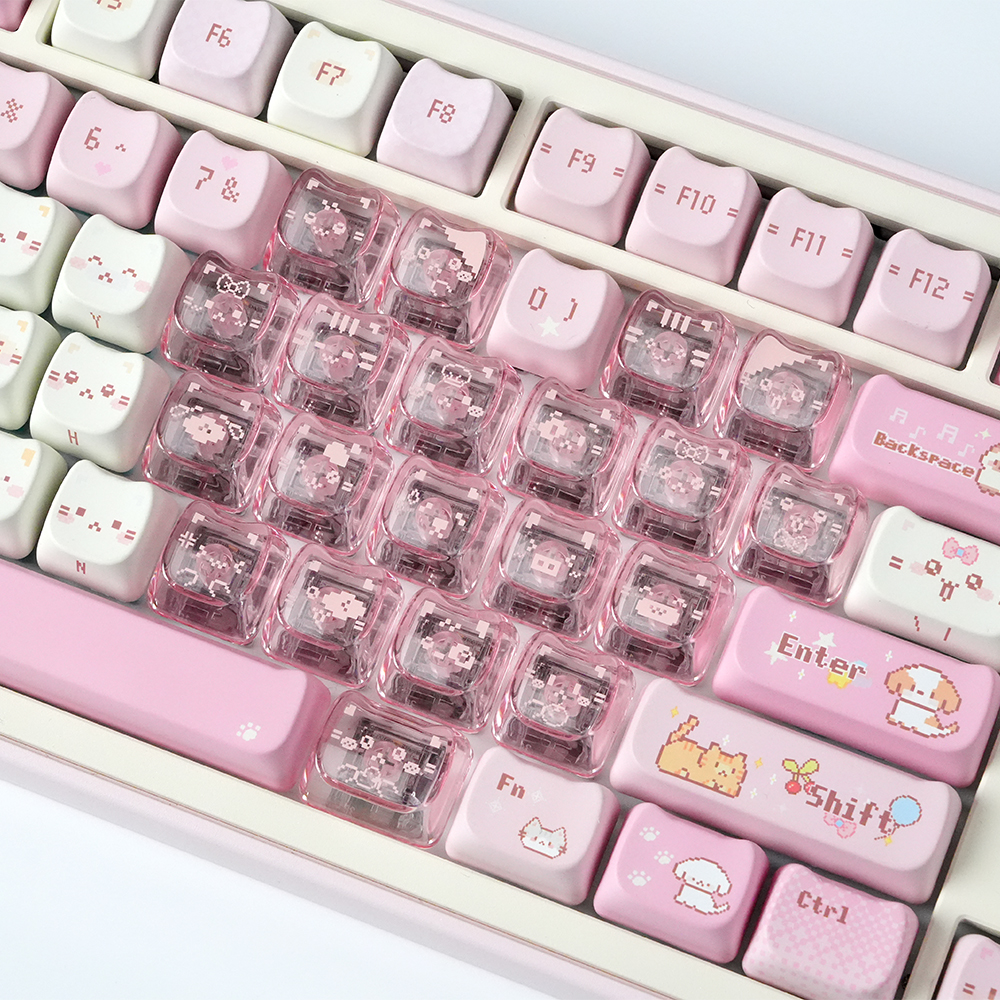 Soulcat 쫑긋 고양이 Love 하트 투명 PC 포인트 키캡 21키 - 상품 이미지