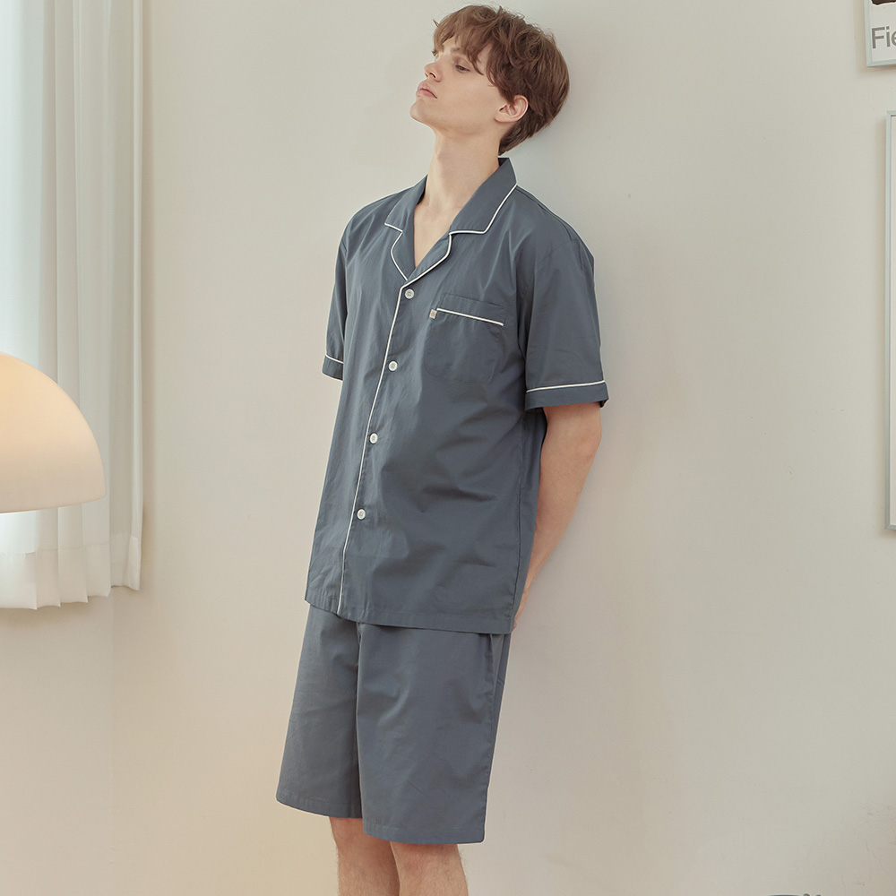 클래식그레이 남성 여름 반팔 순면 아사면 잠옷 파자마 홈웨어 세트 상품 이미지