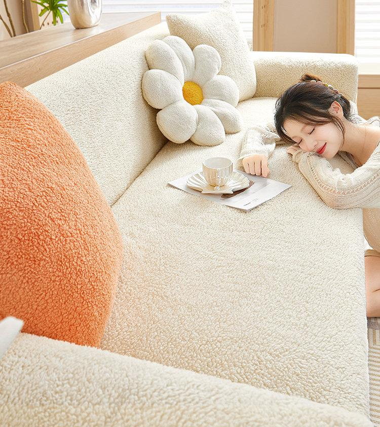뽀글이 양털 소파커버 천갈이 사계절 가구 쇼파 범용커버 클라우드 벨벳 크림화이트 더블 좌석 145-185cm소파용 - 상품 이미지