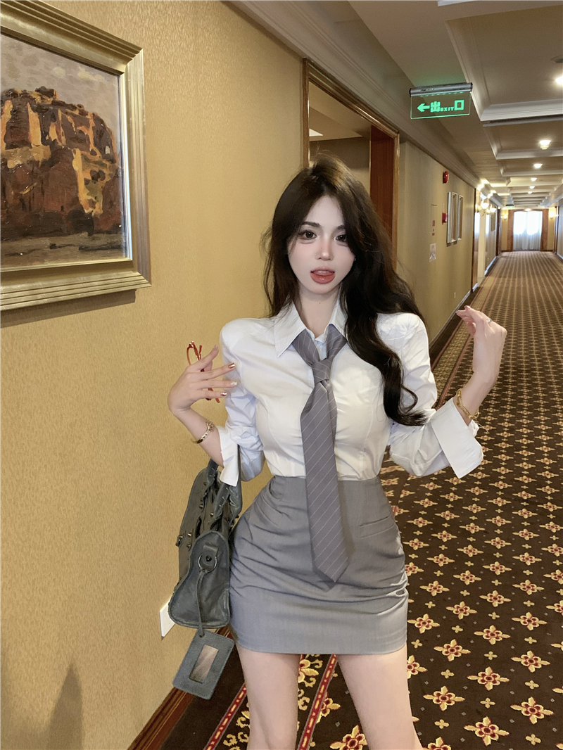 [스쿨룩] 셔츠 타이 미니스커트 교복코디세트 (2color) 이미지 8
